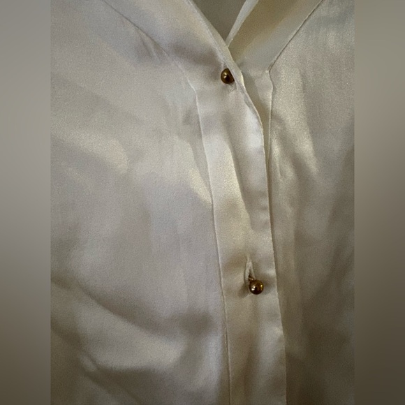 Zara silk short sleeve button down blouse oversized small white cream - Picture 3 of 10